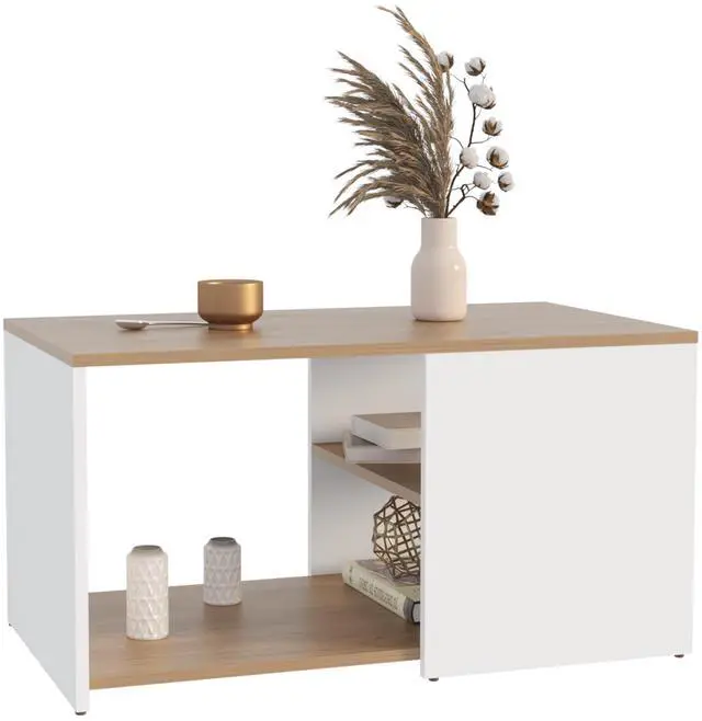 Alt view image 6 of 7 - Adele 31" Wide Coffee Table with Three Shelves White - Natural Oak
