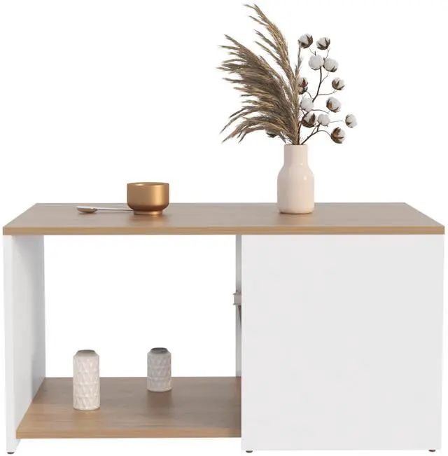 Alt view image 7 of 7 - Adele 31" Wide Coffee Table with Three Shelves White - Natural Oak