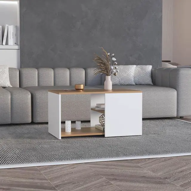 Main image of Adele 31" Wide Coffee Table with Three Shelves White - Natural Oak