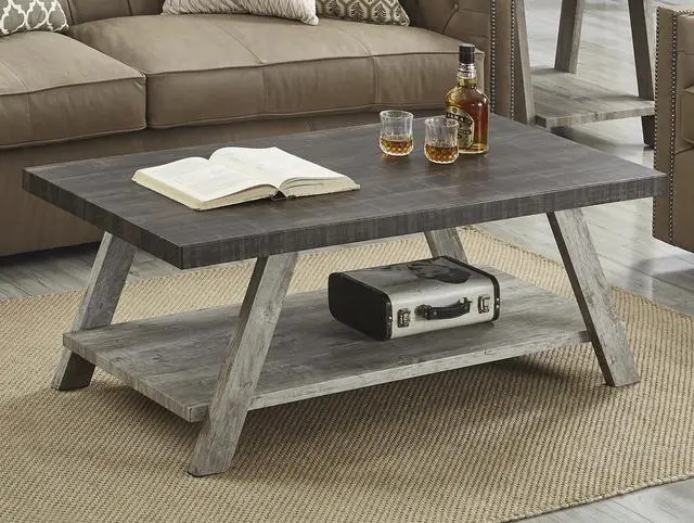Main image of Athens Contemporary Two-Tone Wood Shelf Coffee Table in Weathered Walnut and Gray