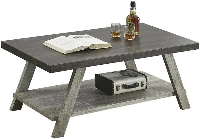 Alt view image 4 of 4 - Athens Contemporary Two-Tone Wood Shelf Coffee Table in Weathered Walnut and Gray