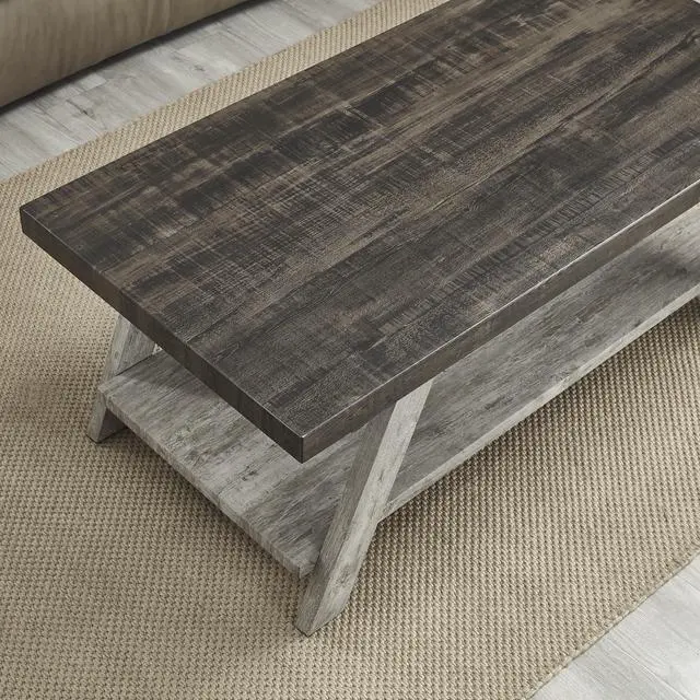 Alt view image 2 of 4 - Athens Contemporary Two-Tone Wood Shelf Coffee Table in Weathered Walnut and Gray