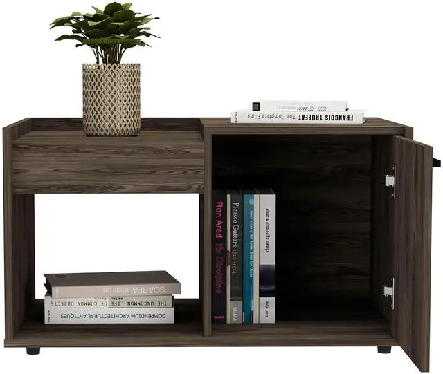 Alt view image 4 of 6 - Coffee Table, One Open Shelf, Single Door Cabinet, Dark Walnut