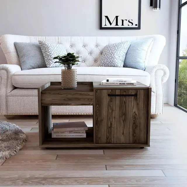 Main image of Coffee Table, One Open Shelf, Single Door Cabinet, Dark Walnut