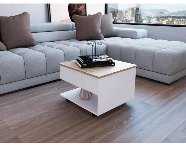Main image of Lift Top Coffee Table, Casters, One Shelf, White / Light Oak