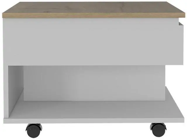 Alt view image 5 of 6 - Lift Top Coffee Table, Casters, One Shelf, White / Light Oak
