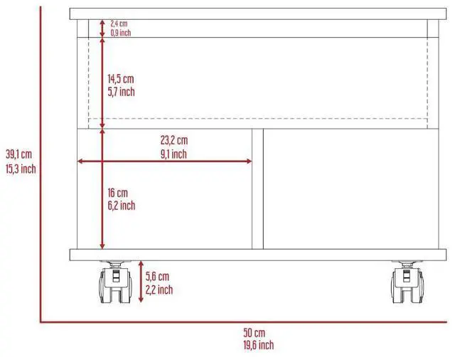 Alt view image 6 of 6 - Lift Top Coffee Table, Casters, One Shelf, White / Light Oak