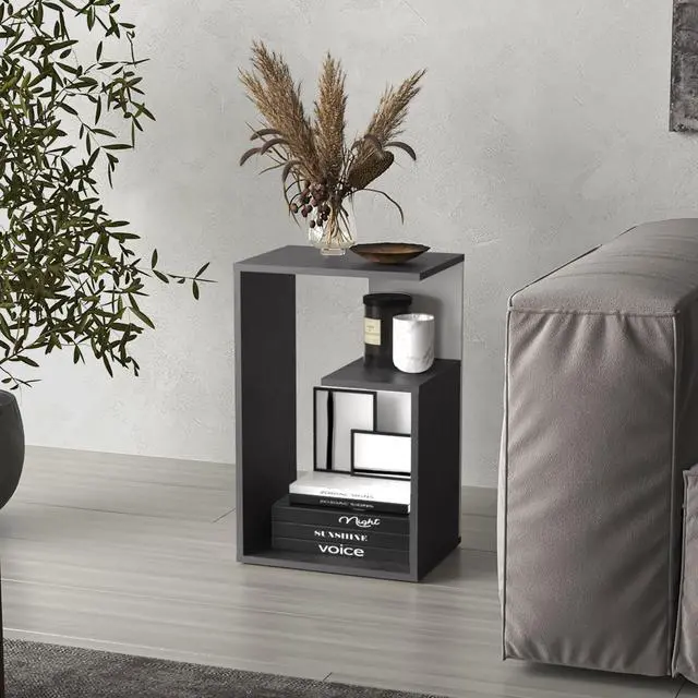 Main image of Everet 25" High 3-Tier Open Shelf Side Table, Onix - White