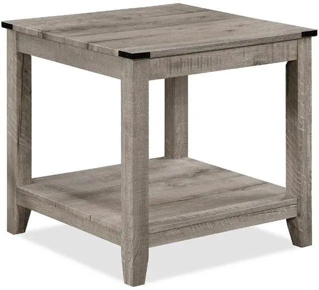 Alt view image 3 of 6 - Rustic Gray Brown 3-Piece Cocktail Set Wooden Table Top Rectangular Coffee Table and Two Matching Square End Tables Living Room Wooden Furniture Retro