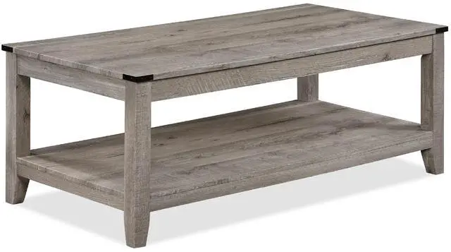 Alt view image 2 of 6 - Rustic Gray Brown 3-Piece Cocktail Set Wooden Table Top Rectangular Coffee Table and Two Matching Square End Tables Living Room Wooden Furniture Retro