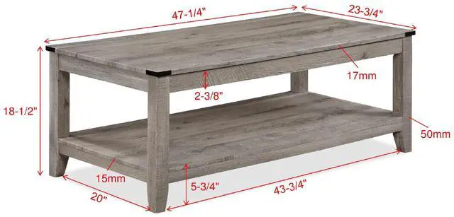 Alt view image 5 of 6 - Rustic Gray Brown 3-Piece Cocktail Set Wooden Table Top Rectangular Coffee Table and Two Matching Square End Tables Living Room Wooden Furniture Retro