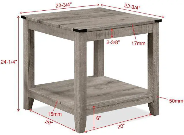 Alt view image 6 of 6 - Rustic Gray Brown 3-Piece Cocktail Set Wooden Table Top Rectangular Coffee Table and Two Matching Square End Tables Living Room Wooden Furniture Retro