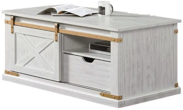 Alt view image 2 of 7 - Antique White Gold Accents Rustic Style 1pc Coffee Table Storage Drawer Shelve Living Room Tables