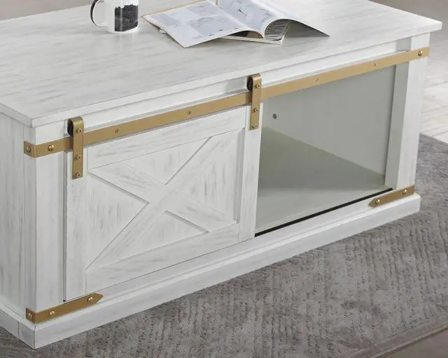 Alt view image 6 of 7 - Antique White Gold Accents Rustic Style 1pc Coffee Table Storage Drawer Shelve Living Room Tables