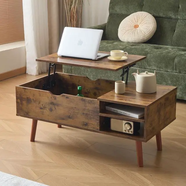 Main image of Wood Lift Top Coffee Table with Hidden Compartment and Adjustable Storage Shelf, Lift Tabletop Dining Table for Home Living Room, Office