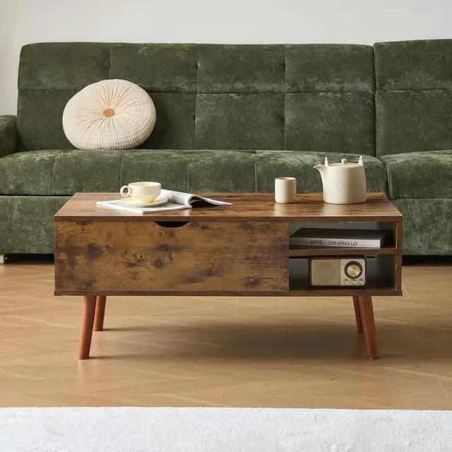 Alt view image 2 of 7 - Wood Lift Top Coffee Table with Hidden Compartment and Adjustable Storage Shelf, Lift Tabletop Dining Table for Home Living Room, Office