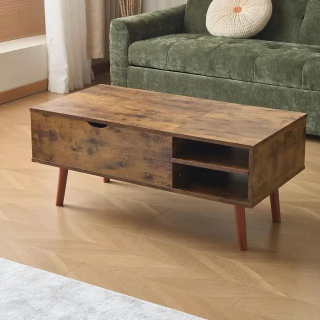 Alt view image 3 of 7 - Wood Lift Top Coffee Table with Hidden Compartment and Adjustable Storage Shelf, Lift Tabletop Dining Table for Home Living Room, Office