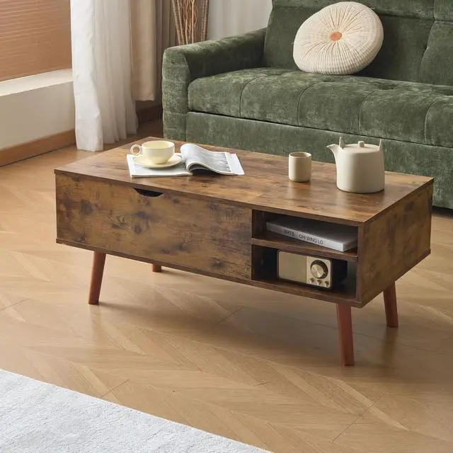 Alt view image 6 of 7 - Wood Lift Top Coffee Table with Hidden Compartment and Adjustable Storage Shelf, Lift Tabletop Dining Table for Home Living Room, Office