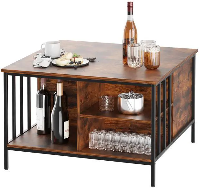 Alt view image 3 of 7 - Farmhouse Lift Top Coffee Table with Storage - 31.5" Adjustable Height Living Room Table, Multifunctional Center for Family with Hidden Compartment & 3 Shelves(110lbs Capacity, Easy to Clean)