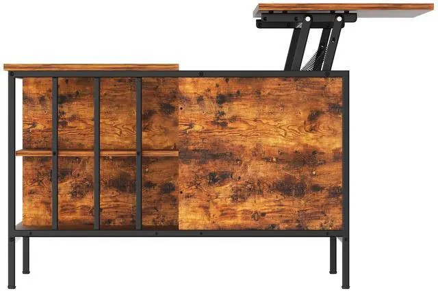 Alt view image 6 of 7 - Farmhouse Lift Top Coffee Table with Storage - 31.5" Adjustable Height Living Room Table, Multifunctional Center for Family with Hidden Compartment & 3 Shelves(110lbs Capacity, Easy to Clean)