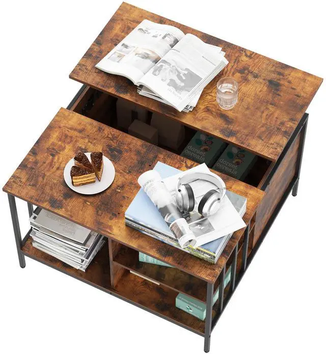 Alt view image 7 of 7 - Farmhouse Lift Top Coffee Table with Storage - 31.5" Adjustable Height Living Room Table, Multifunctional Center for Family with Hidden Compartment & 3 Shelves(110lbs Capacity, Easy to Clean)