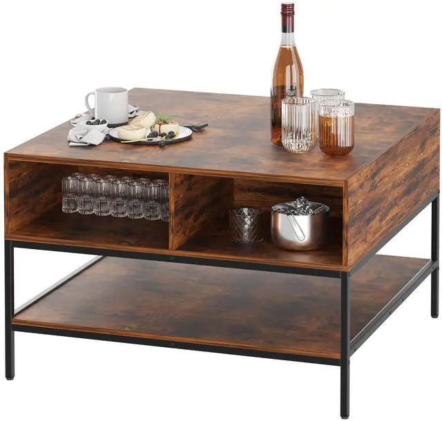 Main image of Farmhouse Flip Top Coffee Table with Storage  31.5" Rustic Wood Grain Table, Hidden Storage Compartment for Living Room, Sturdy Metal Frame  Easy to Assemble & Clean