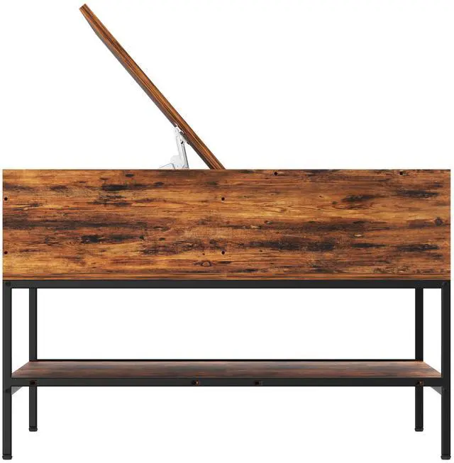 Alt view image 7 of 7 - Farmhouse Flip Top Coffee Table with Storage  31.5" Rustic Wood Grain Table, Hidden Storage Compartment for Living Room, Sturdy Metal Frame  Easy to Assemble & Clean