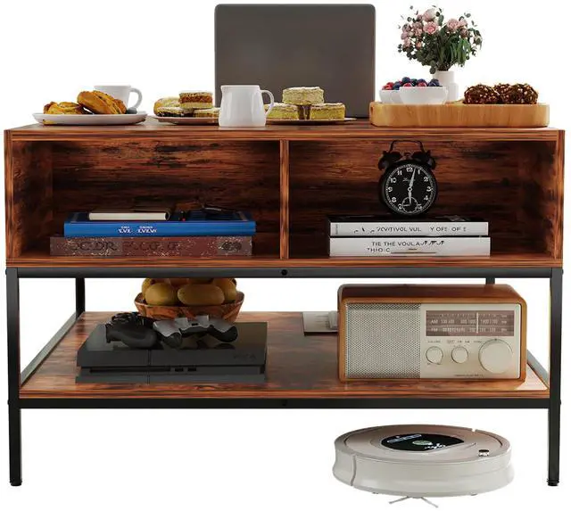 Alt view image 6 of 7 - Farmhouse Flip Top Coffee Table with Storage  31.5" Rustic Wood Grain Table, Hidden Storage Compartment for Living Room, Sturdy Metal Frame  Easy to Assemble & Clean