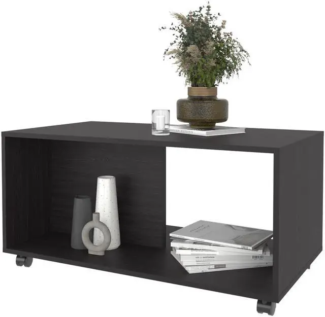 Alt view image 4 of 7 - Gu Oidak Coffee Table with Open Storage and Caster Wheels, Wengue