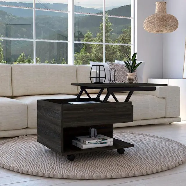 Alt view image 2 of 7 - Lift Top Coffee Table, Casters, One Shelf, Carbon Espresso