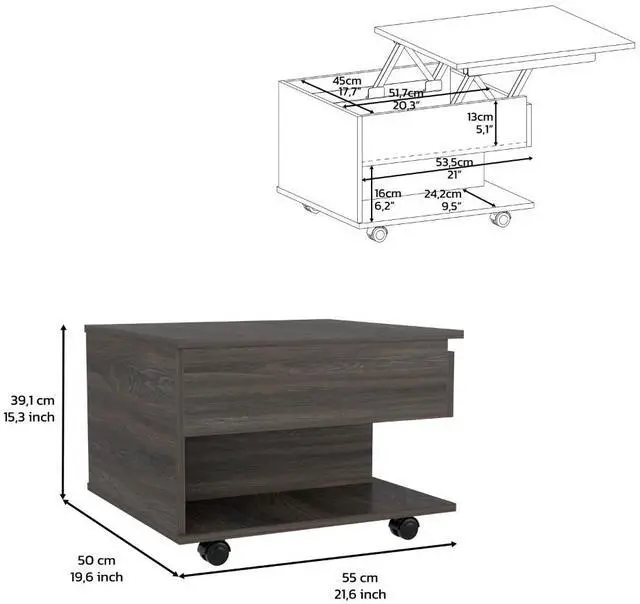 Alt view image 7 of 7 - Lift Top Coffee Table, Casters, One Shelf, Carbon Espresso