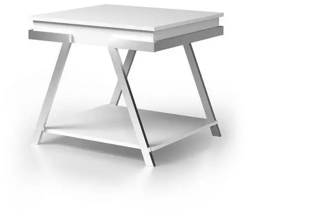 Alt view image 3 of 7 - Contemporary Style White 1pc End Table High Gloss Finish Chrome Frame Gorgeous Living Room Furniture