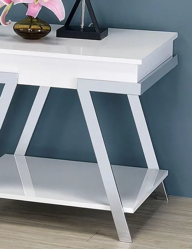 Alt view image 4 of 7 - Contemporary Style White 1pc End Table High Gloss Finish Chrome Frame Gorgeous Living Room Furniture