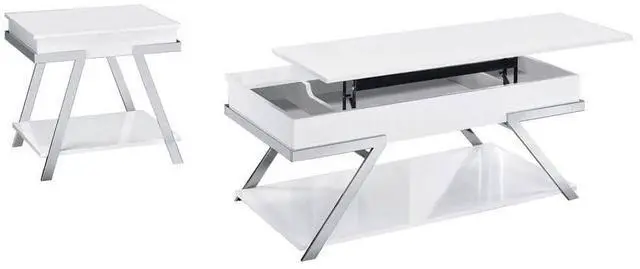Alt view image 6 of 7 - Contemporary Style White 1pc End Table High Gloss Finish Chrome Frame Gorgeous Living Room Furniture