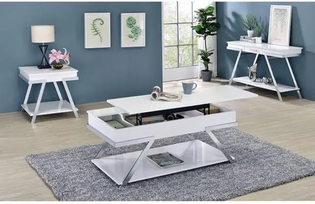 Alt view image 7 of 7 - Contemporary Style White 1pc End Table High Gloss Finish Chrome Frame Gorgeous Living Room Furniture