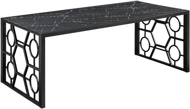 Alt view image 3 of 7 - Modern 3-piece Occasional Table Set Black Cocktail Table End Tables Marble-Print Tempered Glass Top