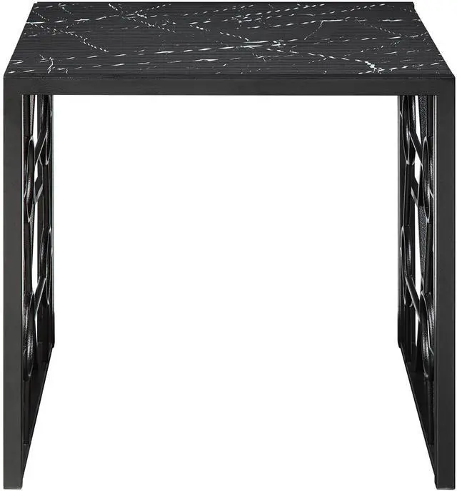 Alt view image 5 of 7 - Modern 3-piece Occasional Table Set Black Cocktail Table End Tables Marble-Print Tempered Glass Top