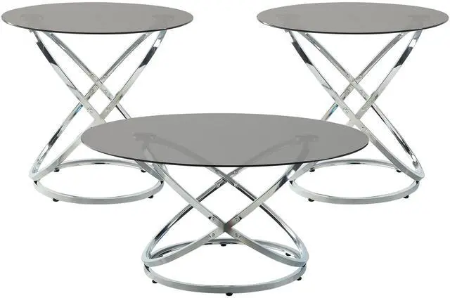 Alt view image 6 of 6 - Modern Luxury 3-piece Occasional Table Set Chrome Finish Metal Cocktail Table End Tables Tempered Glass Top