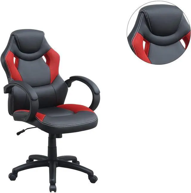 Alt view image 2 of 7 - Office Chair Upholstered 1pc Cushioned Comfort Chair Relax Gaming Office Work Black And Red Color