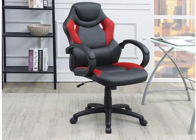 Main image of Office Chair Upholstered 1pc Cushioned Comfort Chair Relax Gaming Office Work Black And Red Color