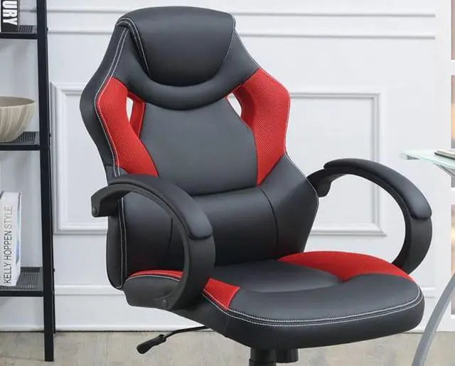 Alt view image 6 of 7 - Office Chair Upholstered 1pc Cushioned Comfort Chair Relax Gaming Office Work Black And Red Color