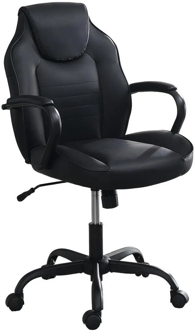 Alt view image 2 of 7 - Gaming And Office Chair Black Faux Leather 1pc Chairs Casters Plush Padded Chair w Arms Comfortable Chair