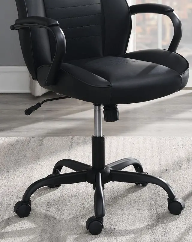 Alt view image 4 of 7 - Gaming And Office Chair Black Faux Leather 1pc Chairs Casters Plush Padded Chair w Arms Comfortable Chair