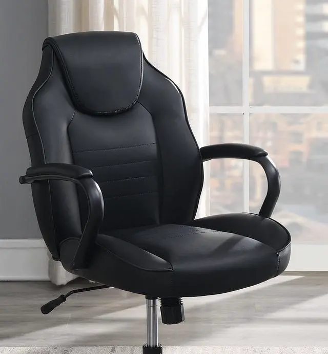 Alt view image 3 of 7 - Gaming And Office Chair Black Faux Leather 1pc Chairs Casters Plush Padded Chair w Arms Comfortable Chair