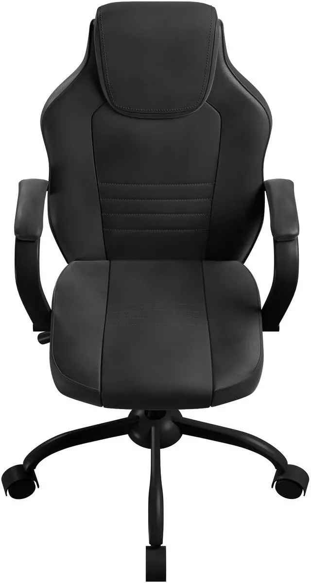 Alt view image 5 of 7 - Gaming And Office Chair Black Faux Leather 1pc Chairs Casters Plush Padded Chair w Arms Comfortable Chair