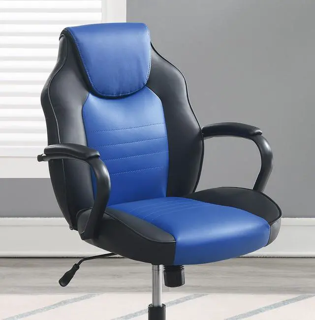 Alt view image 7 of 7 - Gaming Office Chair Blue And Black Faux Leather 1pc Chairs Casters Plush Padded Chair w Arms Comfortable Modern Stylish