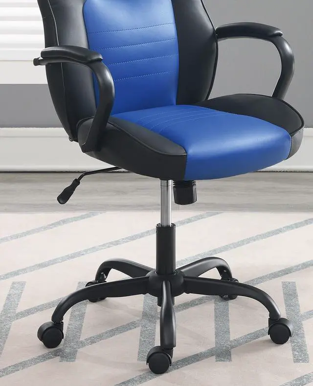 Alt view image 6 of 7 - Gaming Office Chair Blue And Black Faux Leather 1pc Chairs Casters Plush Padded Chair w Arms Comfortable Modern Stylish