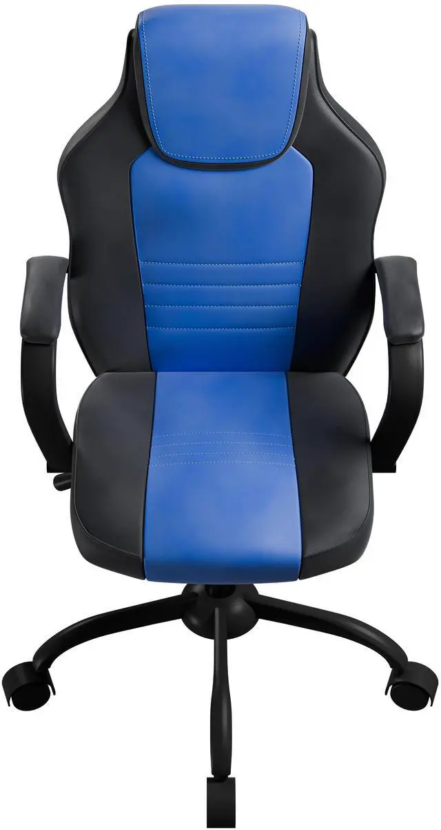 Alt view image 3 of 7 - Gaming Office Chair Blue And Black Faux Leather 1pc Chairs Casters Plush Padded Chair w Arms Comfortable Modern Stylish