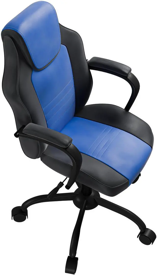Alt view image 4 of 7 - Gaming Office Chair Blue And Black Faux Leather 1pc Chairs Casters Plush Padded Chair w Arms Comfortable Modern Stylish