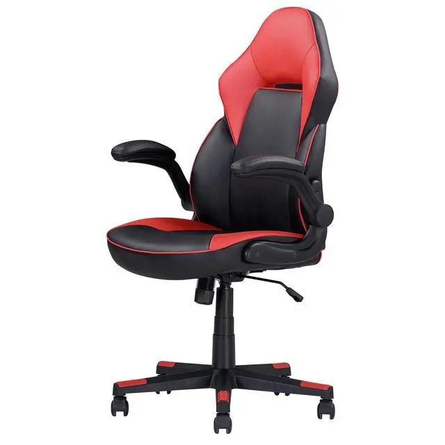 Alt view image 3 of 5 - Adjustable Ergonomic Gaming Chair, Faux Leather Upholstered Office Chair w/ 360-degree Swivel and Tilt Control, Black/red